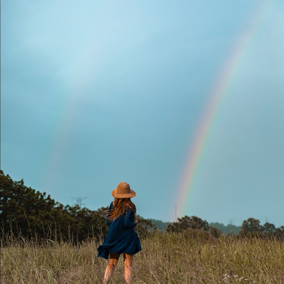 Dark Blue Free People Puff Sleeve Dress - Picture 8 of 8